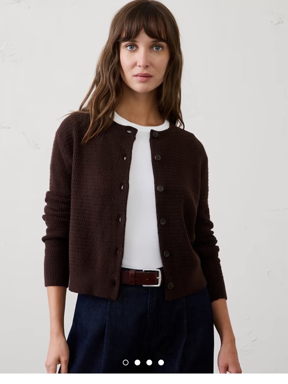 Banana Republic Chocolate Brown Crewneck Button-Front Cardigan